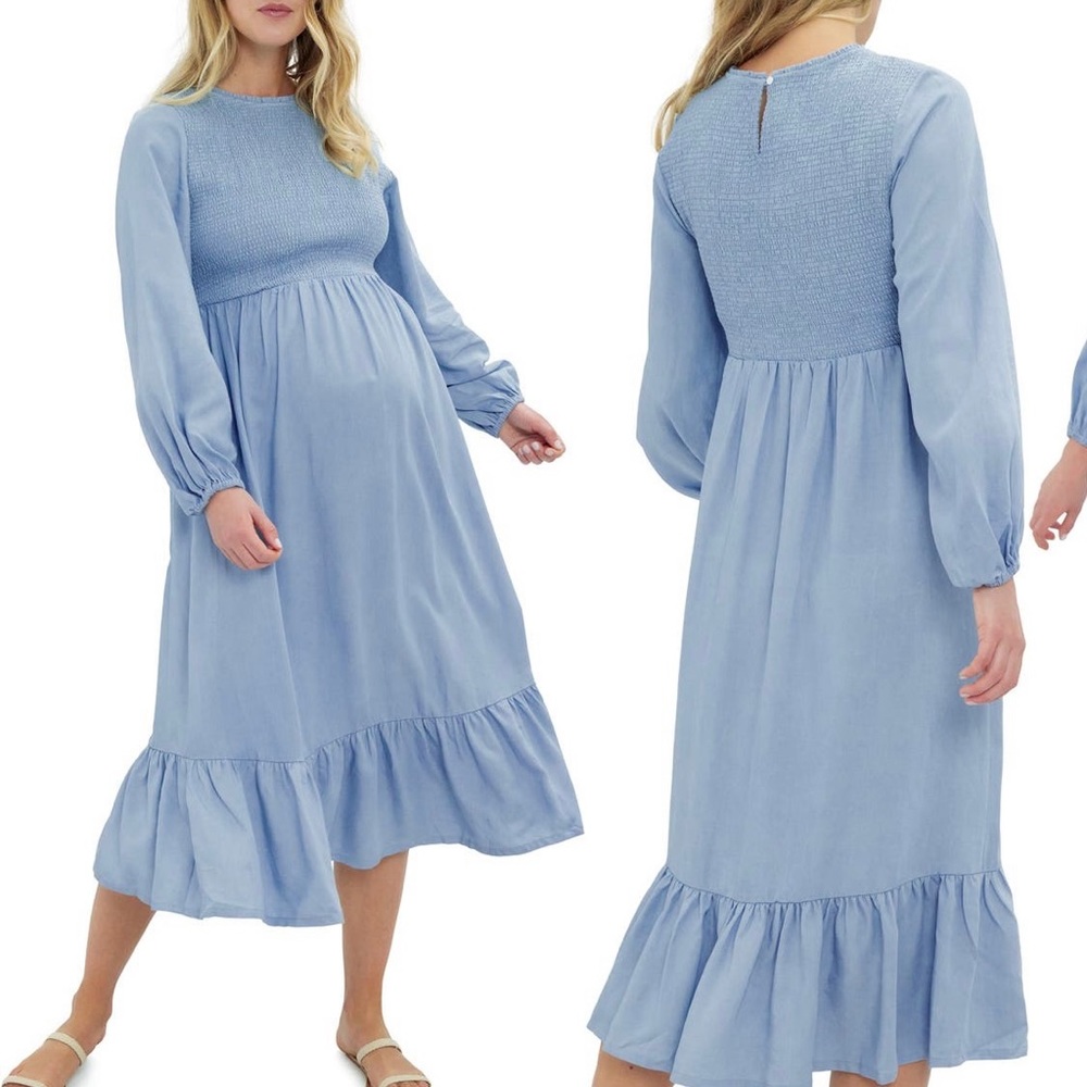 (NWT) Ingrid & Isabell long sleeve blue maternity dress